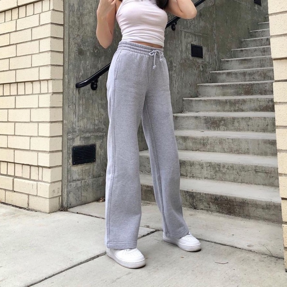 Aritzia TNA cozy fleece boyfriend wide sweatpant heather chrome